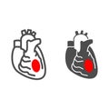 Myocardial infarction line and solid icon, Human diseases concept, Coronary heart disease sign on white background Royalty Free Stock Photo