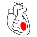 Myocardial infarction thin line icon, Human diseases concept, Coronary heart disease sign on white background, Ischemic