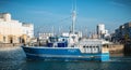 Myosotis fishing boat that enters the harbor in return for fishing Royalty Free Stock Photo