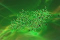 Myotoxin II from Bothrops moojeni co-crystallized with Varespladib. Molecular model on green background. Rendering based Royalty Free Stock Photo