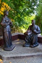 Sculpture of characters of russian writer Nikolai Gogol in Myrhorod, Ukraine