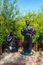 Sculpture of characters of russian writer Nikolai Gogol in Myrhorod, Ukraine