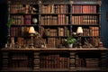 Myriad old books rest on shelves, conjuring intellectual richness within the library