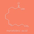 Myristoleic acid omega-5 fatty acid molecule. Skeletal formula. Royalty Free Stock Photo