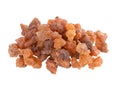 Myrrh resin isolated on white background. Pile of natural Commiphora myrrha. Sweet Myrrh Opoponax. Incense.