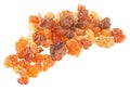 Myrrh resin isolated on white background. Pile of natural Commiphora myrrha. Sweet Myrrh Opoponax. Incense