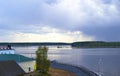 MYSHKIN, RUSSIA - MAY 04, 2016: rain over the river Volga