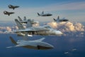 Mysliwce F-18 assisted by drones from the experimental Loyal Wingman program carried out by Boeing