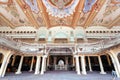 Beautiful hall of the royal Palace of Mysore built in 1912, with columns and colorful ceiling