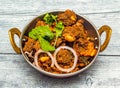 mysore mutton sukka bhuna karahi served in dish isolated on wooden table top view of indian spicy food Royalty Free Stock Photo