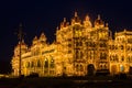 Mysore Palace during Dasara (Vijaya Dashami) Festivals, as seen from north gate, Mysuru, Karnataka, India.