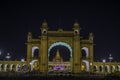 Mysore Palace illuminated with lights at night Royalty Free Stock Photo