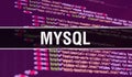 MYSQL concept illustration using code for developing programs and app. MYSQL website code with colourful tags in browser view on Royalty Free Stock Photo