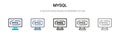 Mysql icon in filled, thin line, outline and stroke style. Vector illustration of two colored and black mysql vector icons designs