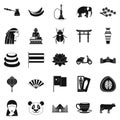 Mysteries of Asia icons set, simple style