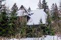 Mysterious abandoned wooden house in the forest Royalty Free Stock Photo