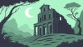 Mysterious Ancient Ruins at Night, Gothic Landscape Illustration vector design Generative AI Royalty Free Stock Photo