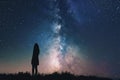 Mysterious Astronomer starry sky night woman. Generate Ai Royalty Free Stock Photo