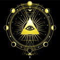 Mysterious background: pyramid, all-seeing eye, sacred geometry. Royalty Free Stock Photo