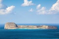 Mysterious Balos bay, island Crete, Greece. In the azure sea there are mountains edged with the water. Sky with clouds. Waves. Royalty Free Stock Photo