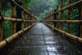 Mysterious Bamboo bridge foggy rainy. Generate Ai