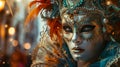 Mysterious Beauty in Venetian Masquerade Mask. Generative ai