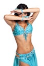 Mysterious bellydancer wearing a light blue costume