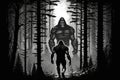 Mysterious Bigfoot in the Enchanted Forest. Perfect for Adventure-Themed Posters and Web Design.