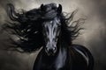 Mysterious Black horse portrait. Generate Ai