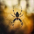The Enigmatic Weaver: A Black and Yellow Spider in Its Web. Generative AI Royalty Free Stock Photo
