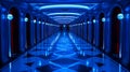 Mysterious blue hallway with glowing lights Royalty Free Stock Photo
