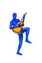 Mysterious blue man in morphsuit playing an acoustic guitar