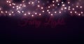 Mysterious blurred background with glowing light bulb garlands. Fairy lights decor for Christmas, New Year, birthday