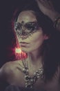 Mysterious Boudoir, sensual masked woman, venetian mask, brunette young