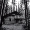 Mysterious cabin in the lonely woods, old rustic wooden cottage, nature, landscape, generative ai