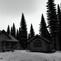 Mysterious cabin in the lonely woods, old rustic wooden cottage, nature, landscape, generative ai