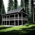 Mysterious cabin in the lonely woods, old rustic wooden cottage, nature, landscape, generative ai