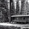 Mysterious cabin in the lonely woods, old rustic wooden cottage, nature, landscape, generative ai