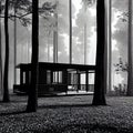 Mysterious cabin in the lonely woods, old rustic wooden cottage, nature, landscape, generative ai