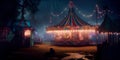 mysterious carnival with eerie clowns and a creepy carousel, evoking a sense of wonder and fear at the same time