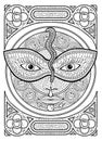 Mysterious Carnival Mask with snake between eyes - colouring page for adult