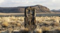 A mysterious carved figure stands tall against the stark desert landscape its battered stone form a testament to ancient