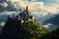 Mysterious Castle medieval mountain. Generate Ai Royalty Free Stock Photo