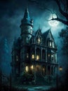 Mysterious dark Gothic castle mansion night dark house Generative AI