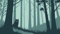 A mysterious cat silhouette lurking in a dark, dense forest. vector design Generative AI Royalty Free Stock Photo