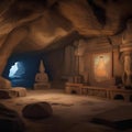 A mysterious cave with ancient paintings and artifacts, hinting at a lost civilization and untold stories3