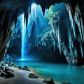 mysterious cave with stalactites and