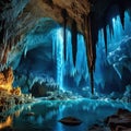mysterious cave with stalactites and