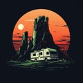 Mysterious Chiaroscuro: Rv And Scenery Sunset Graphic