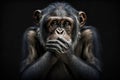 Mysterious Chimpanzee Hand on Face Against Dark Background. AI Royalty Free Stock Photo